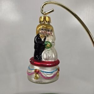 VTG Wedding Bride Groom Couple Glass Christmas Tree Ornament Gift  Hand Painted